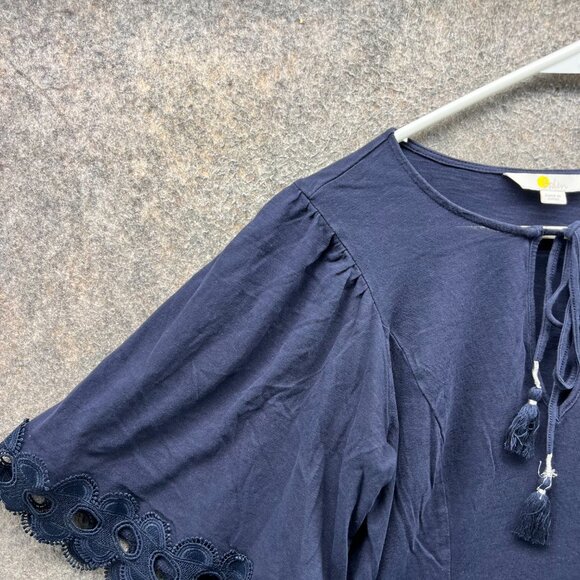Boden Blouse Womens 6 Navy Blue Cotton Eyelet Lace Trim Boho Peasant Top - Picture 11 of 12